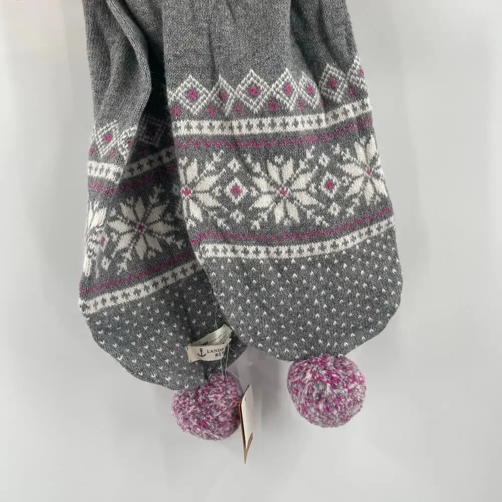LANDS END Kids Scarf Wool Angora Rabbit Hair Blend NWT Gray Fair Isle Snowflakes